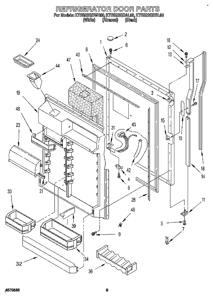 REFRIGERATOR DOOR Diagram and Parts List for KTRS22QDAL00  KitchenAid Refrigerator