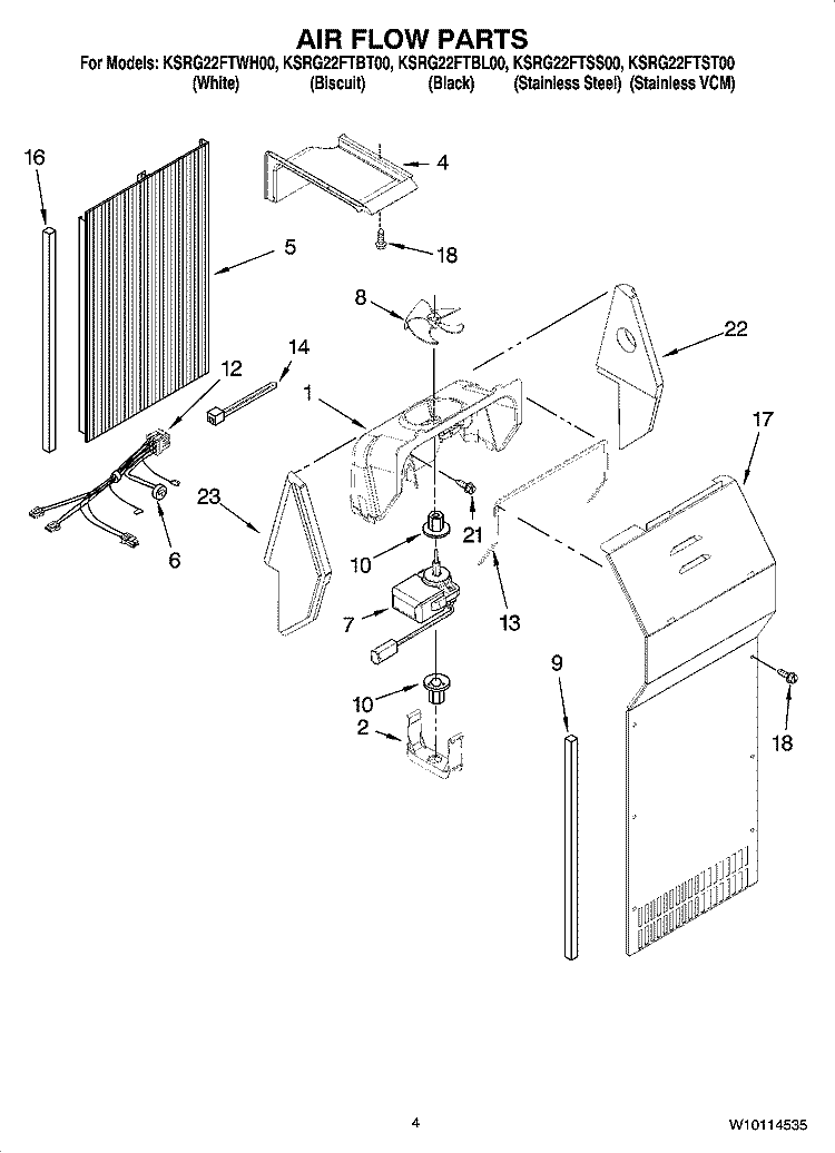 AIR FLOW PARTS Diagram and Parts List for KSRG22FTBT00  KitchenAid Refrigerator