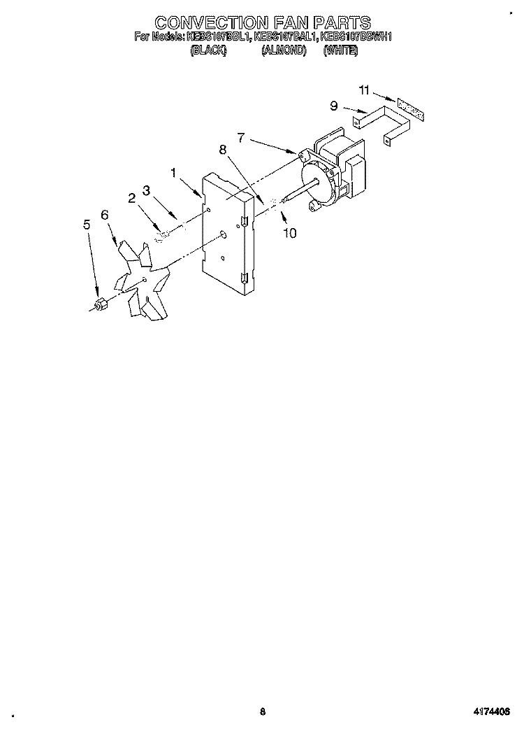CONVECTION FAN Diagram and Parts List for KEBS107BAL1  KitchenAid Wall Oven