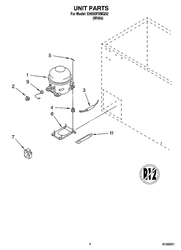 UNIT PARTS Diagram and Parts List for EH050FXMQ02  Whirlpool Freezer