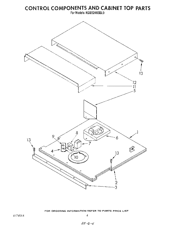 CONTROL COMPONENTS AND CABINET TOP Diagram and Parts List for KGBS246SBL0  KitchenAid Wall Oven