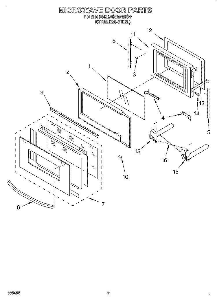 MICROWAVE DOOR, OPTIONAL Diagram and Parts List for KEMS308GSS0  KitchenAid Microwave Oven Combo