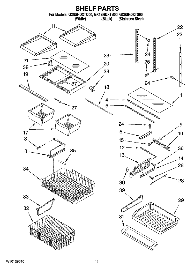 SHELF PARTS Diagram and Parts List for GX5SHDXTB00  Whirlpool Refrigerator