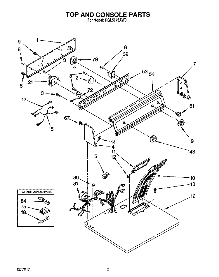 TOP AND CABINET, LIT/OPTIONAL Diagram and Parts List for RGL5646AW0  Roper Dryer