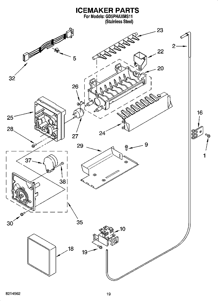 ICEMAKER PARTS Diagram and Parts List for GD5PHAXMS11  Whirlpool Refrigerator