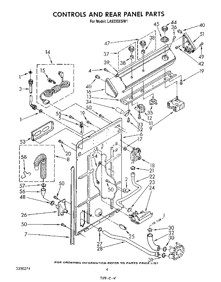 CONTROLS AND REAR PANEL Diagram and Parts List for LA5330XSW1  Whirlpool Washer