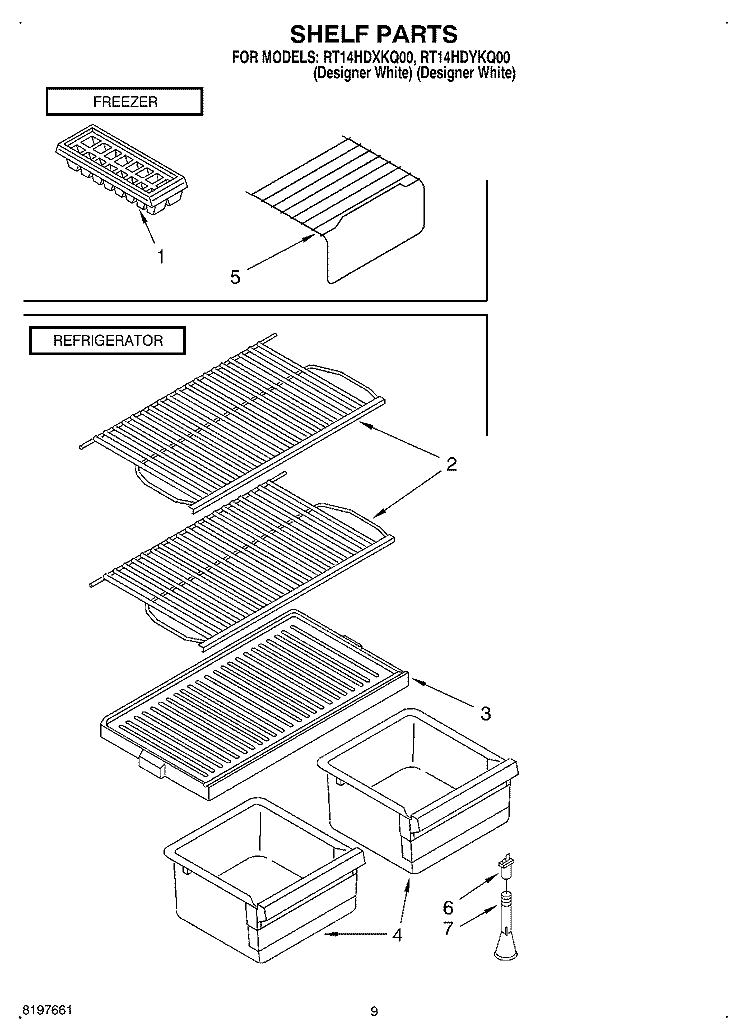 SHELF Diagram and Parts List for RT14HDYKQ00  Roper Refrigerator