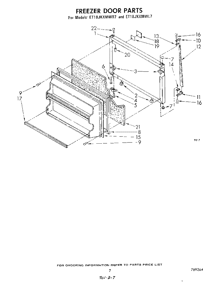 FREEZER DOOR Diagram and Parts List for ET18JKXMWR7  Whirlpool Refrigerator