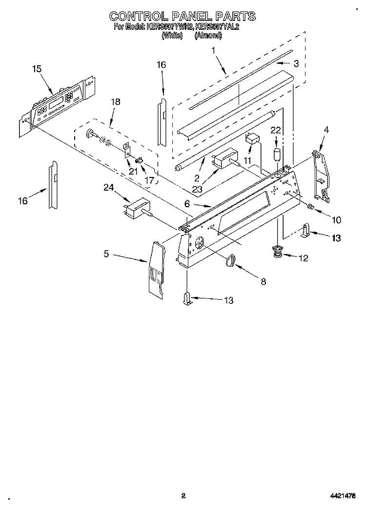 CONTROL PANEL Diagram and Parts List for KERS507YWH2  KitchenAid Range
