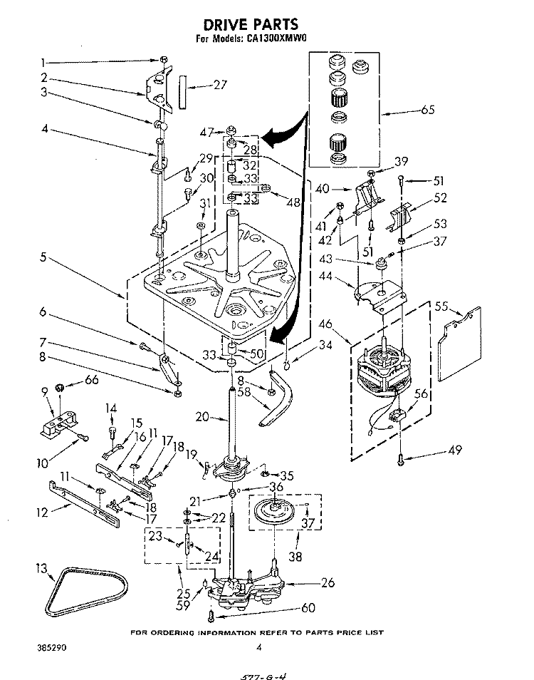 DRIVE Diagram and Parts List for CA1300XMW0  Whirlpool Washer