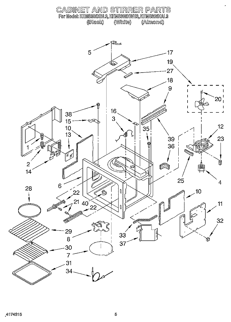 CABINET AND STIRRER, OPTIONAL Diagram and Parts List for KEMS306XBL3  KitchenAid Wall Oven