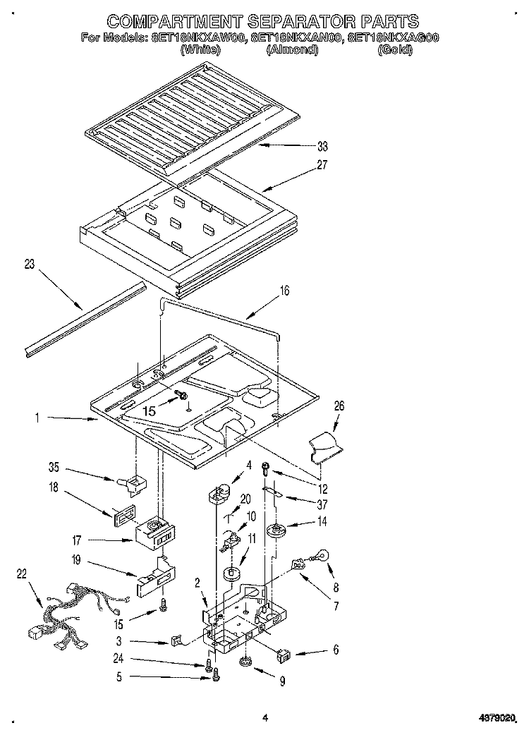 COMPARTMENT SEPARATOR Diagram and Parts List for 8ET18NKXAN00  Whirlpool Refrigerator