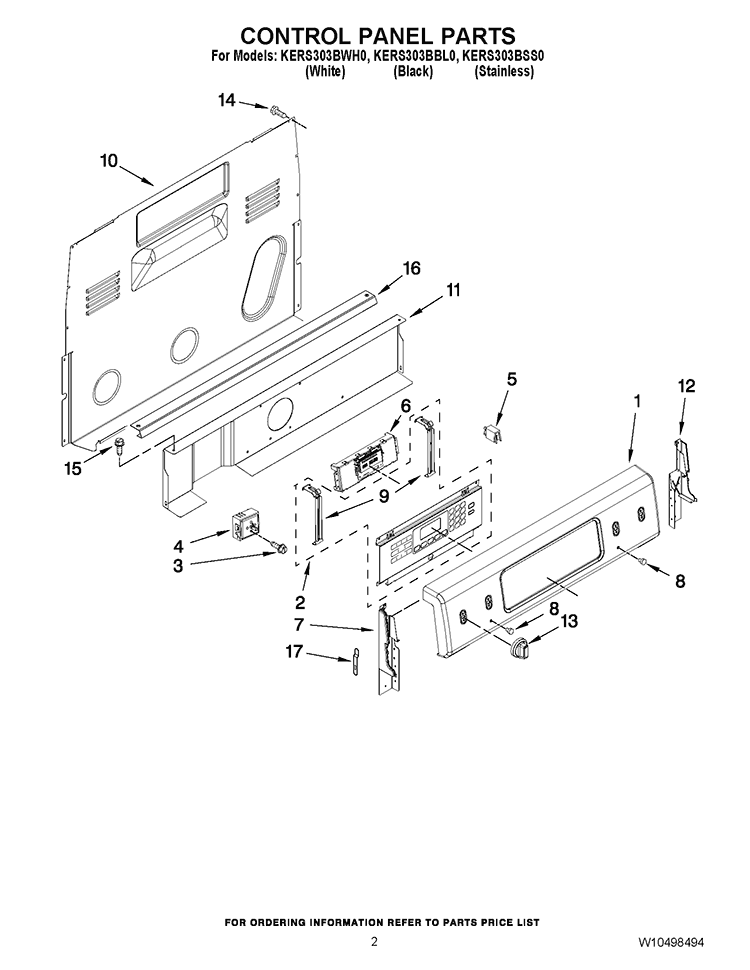 CONTROL PANEL PARTS Diagram and Parts List for KERS303BWH0  KitchenAid Range