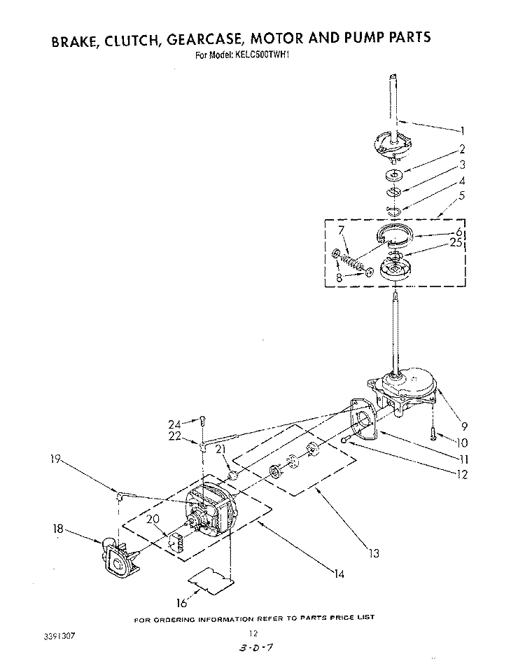 BRAKE, CLUTCH, GEARCASE, MOTOR AND PUMP Diagram and Parts List for KELC500TAL1  KitchenAid Washer Dryer Combo
