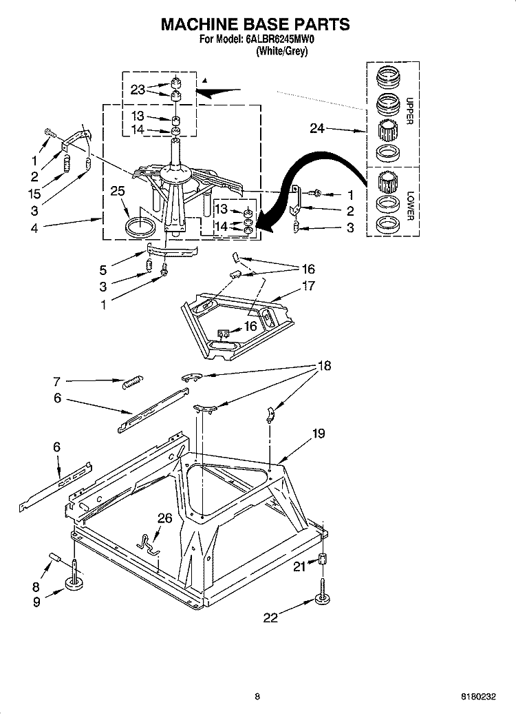 MACHINE BASE PARTS Diagram and Parts List for 6ALBR6245MW0  Whirlpool Washer