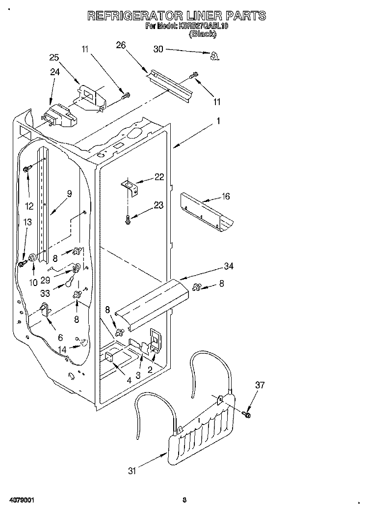 REFRIGERATOR LINER Diagram and Parts List for KSRB27QABL10  KitchenAid Refrigerator