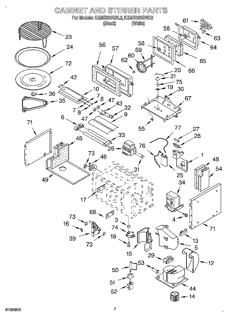 CABINET AND STIRRER Diagram and Parts List for KEMS308GBL2  KitchenAid Microwave Oven Combo