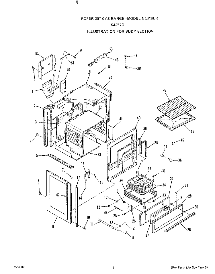 BURNER Diagram and Parts List for S4257W0  Roper Range