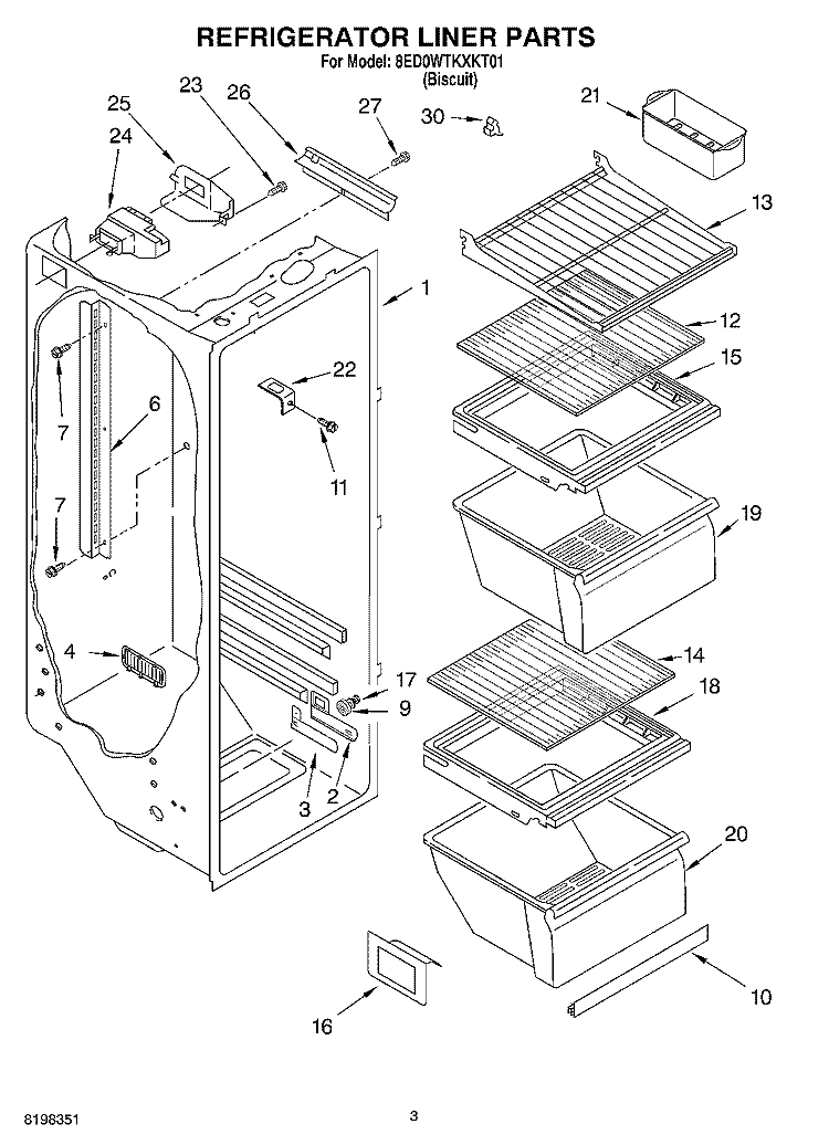 REFRIGERATOR LINER Diagram and Parts List for 8ED0WTKXKT01  Whirlpool Refrigerator