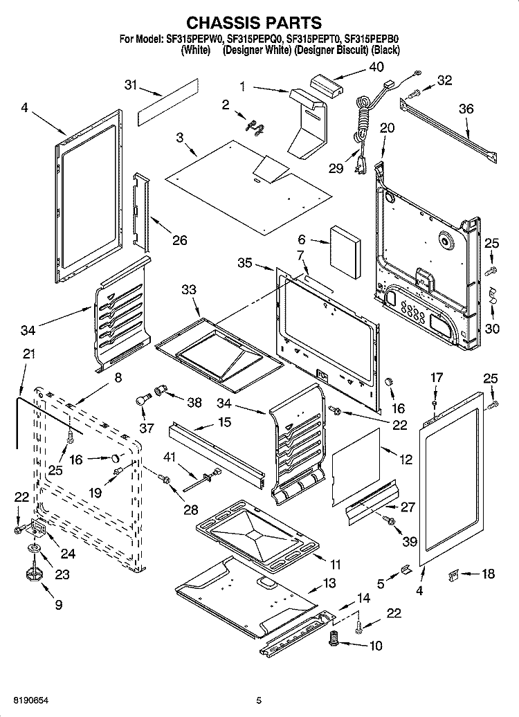 CHASSIS PARTS Diagram and Parts List for SF315PEPB0  Whirlpool Range