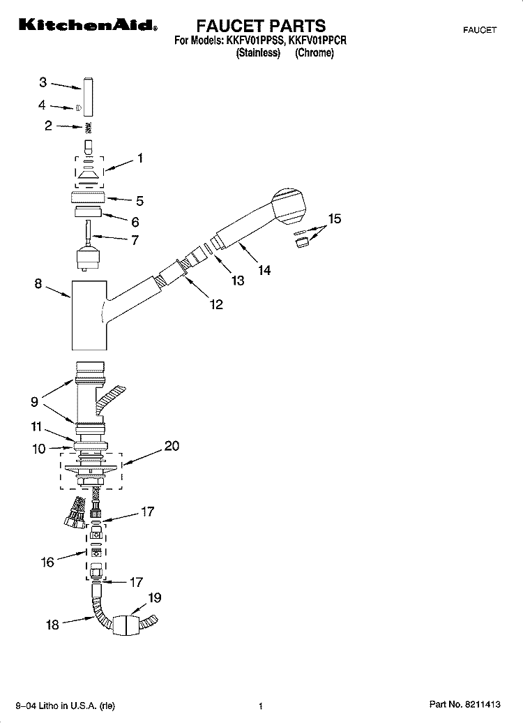FAUCET PARTS Diagram and Parts List for KKFV01PPSS  KitchenAid Miscellaneous
