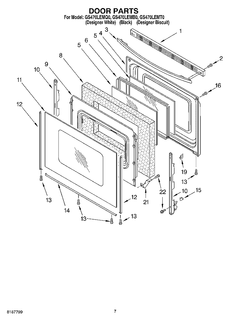 DOOR PARTS Diagram and Parts List for GS470LEMQ0  Whirlpool Range