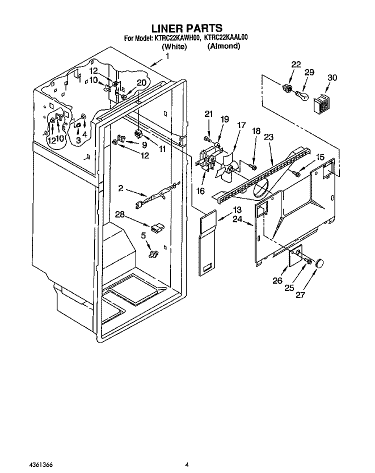 LINER Diagram and Parts List for KTRC22KAAL00  Whirlpool Refrigerator