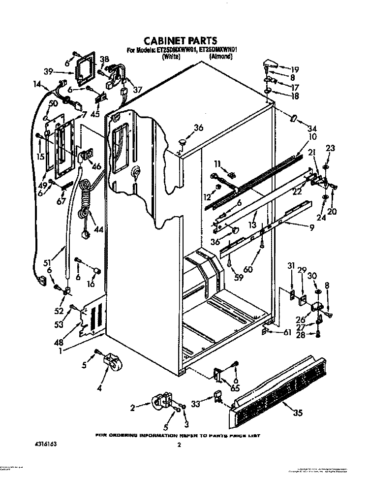 CABINET Diagram and Parts List for ET25DMXWN01  Whirlpool Refrigerator
