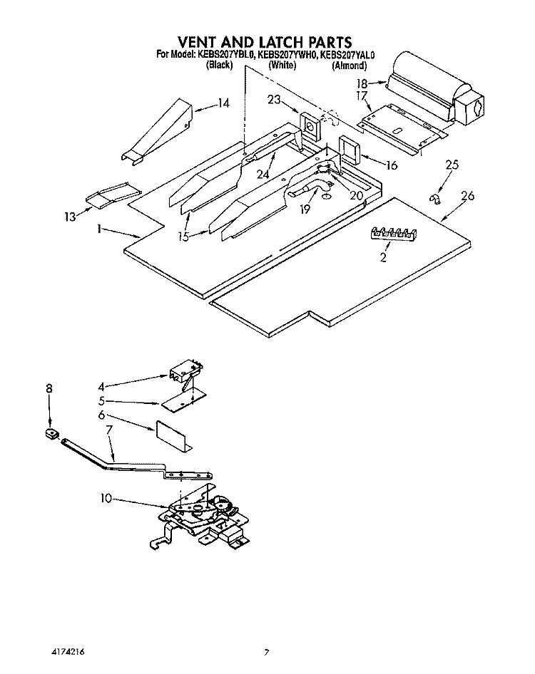 VENT AND LATCH Diagram and Parts List for KEBS207YWH0  KitchenAid Wall Oven