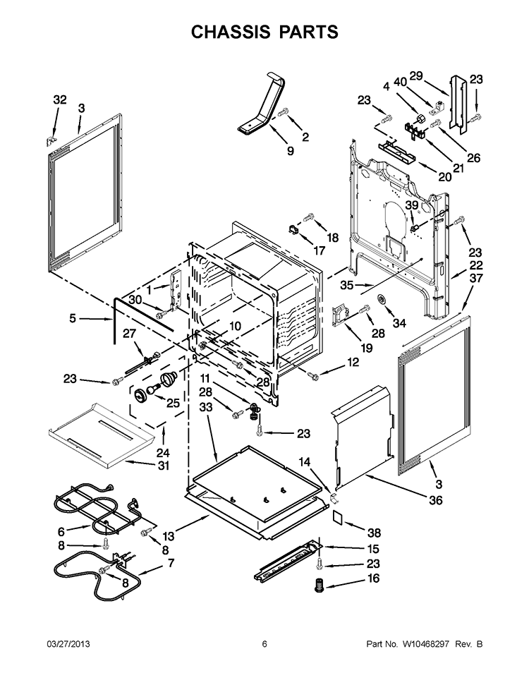 CHASSIS PARTS Diagram and Parts List for WFE330W0AS0  Whirlpool Range