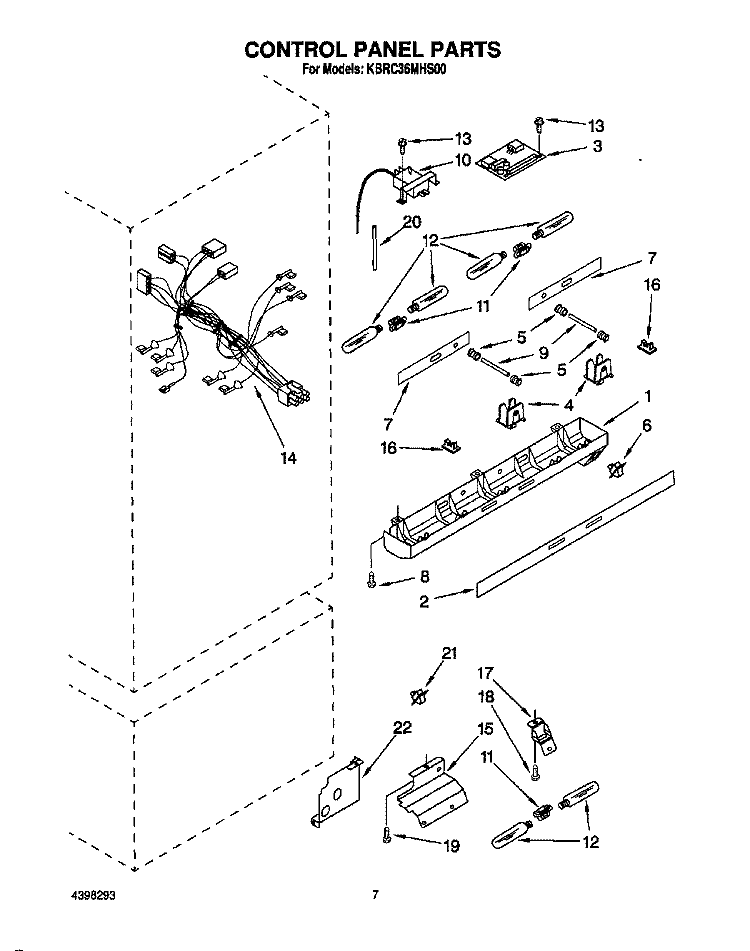 CONTROL PANEL Diagram and Parts List for KBRC36MHS00  KitchenAid Refrigerator