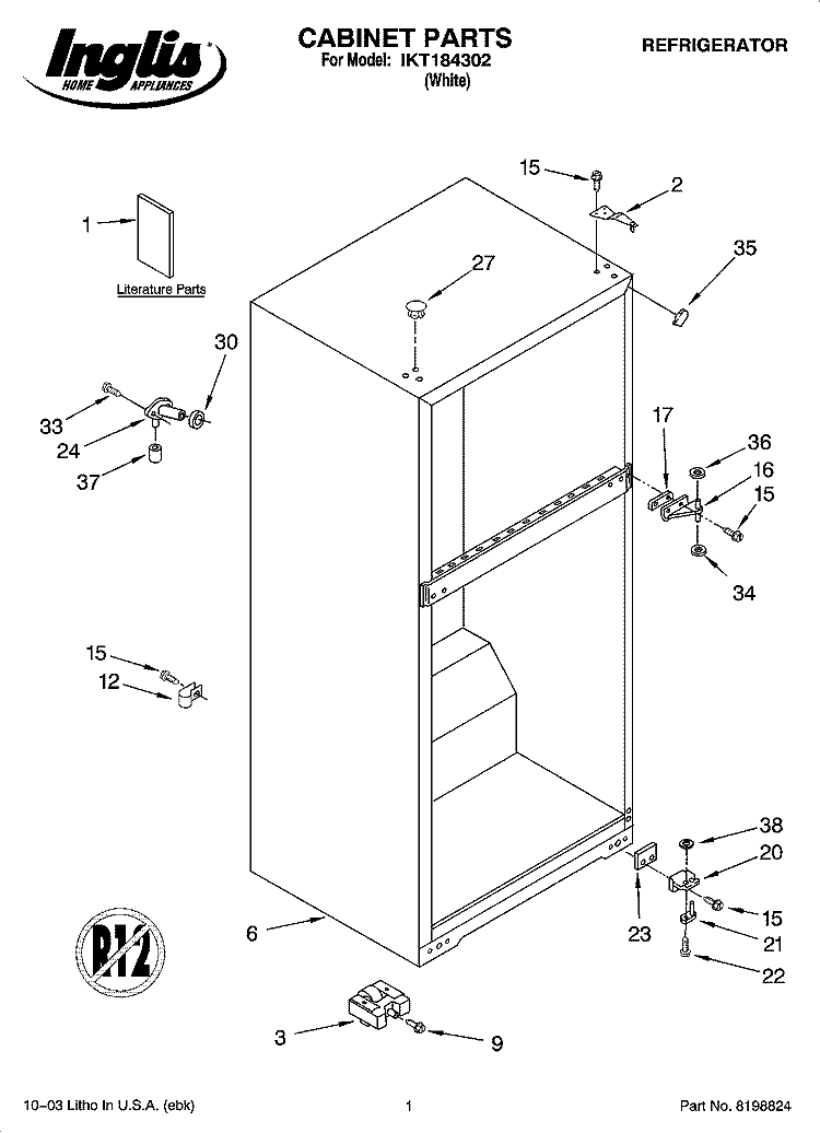 CABINET PARTS Diagram and Parts List for IKT184302  Inglis Refrigerator