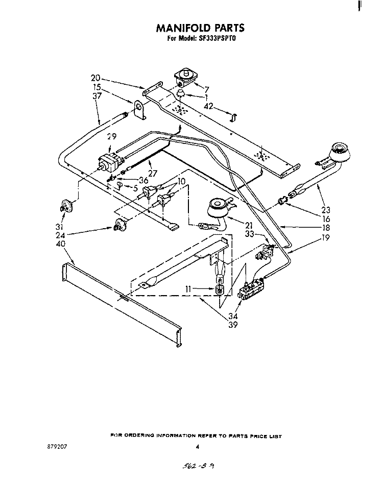 MANIFOLD Diagram and Parts List for SF333PSPT0  Whirlpool Range