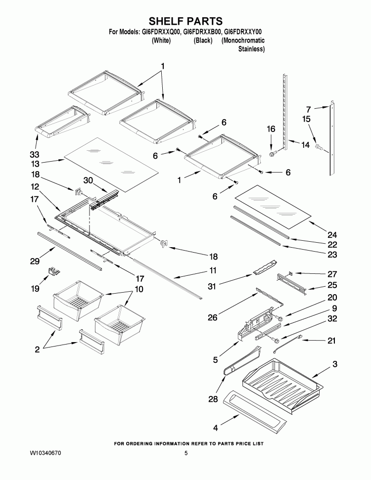 SHELF PARTS Diagram and Parts List for GI6FDRXXB00  Whirlpool Refrigerator