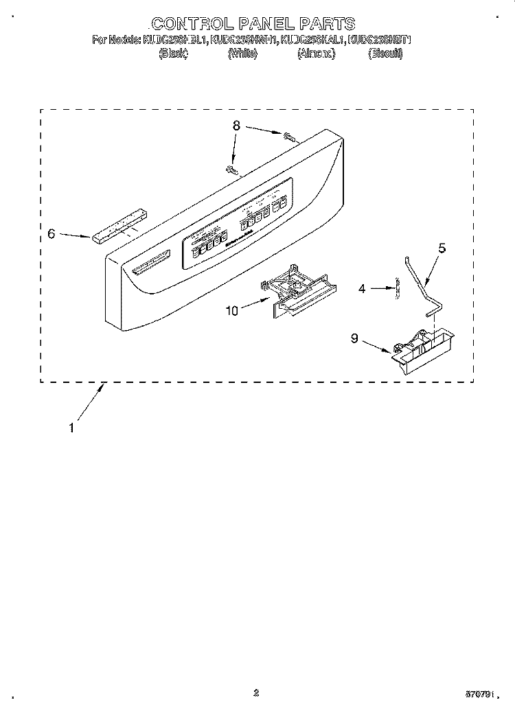 CONTROL PANEL Diagram and Parts List for KUDG25SHBL1  KitchenAid Dishwasher