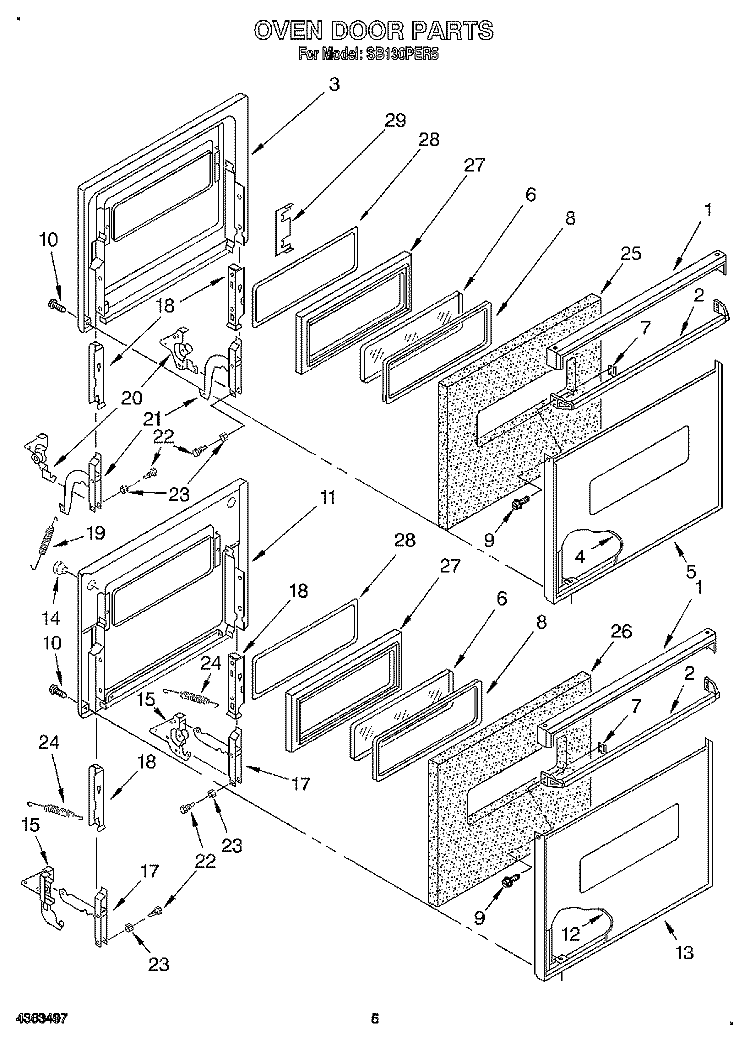 OVEN DOOR, LIT/OPTIONAL Diagram and Parts List for SB130PER5  Whirlpool Wall Oven