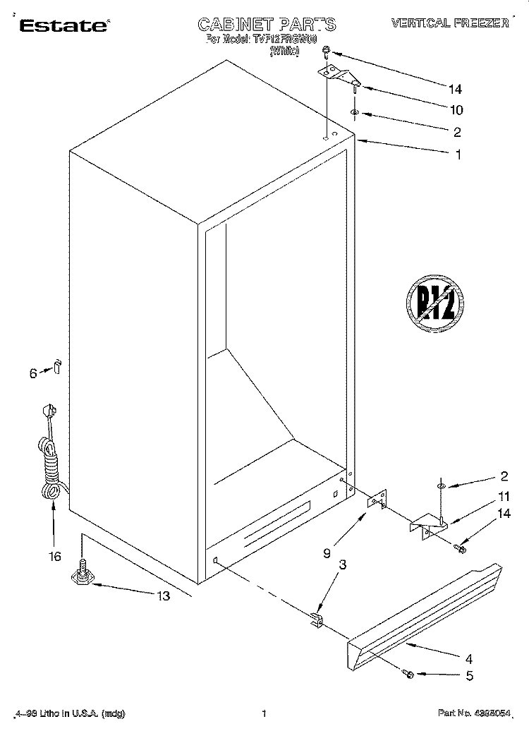 CABINET Diagram and Parts List for TVF12FRGW00  Whirlpool Freezer