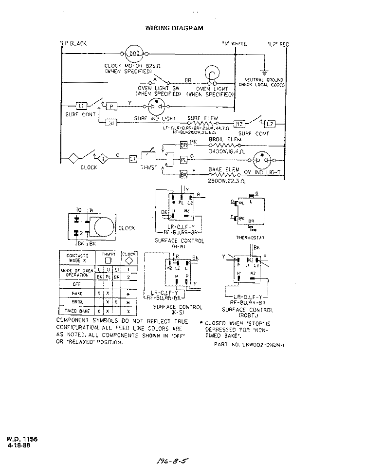 WIRING DIAGRAM Diagram and Parts List for F5558W0  Roper Range