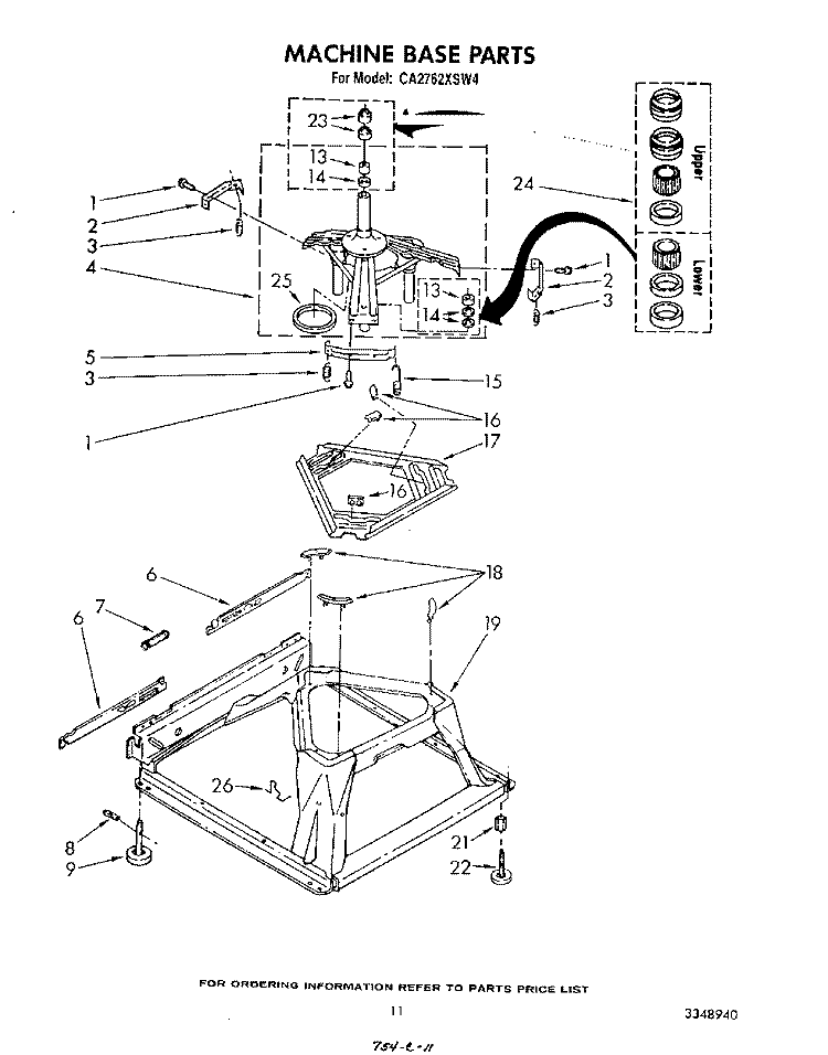 MACHINE BASE Diagram and Parts List for CA2762XSW4  Whirlpool Washer