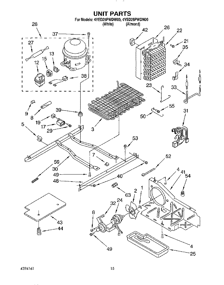 UNIT Diagram and Parts List for 4YED25PWDN00  Whirlpool Refrigerator