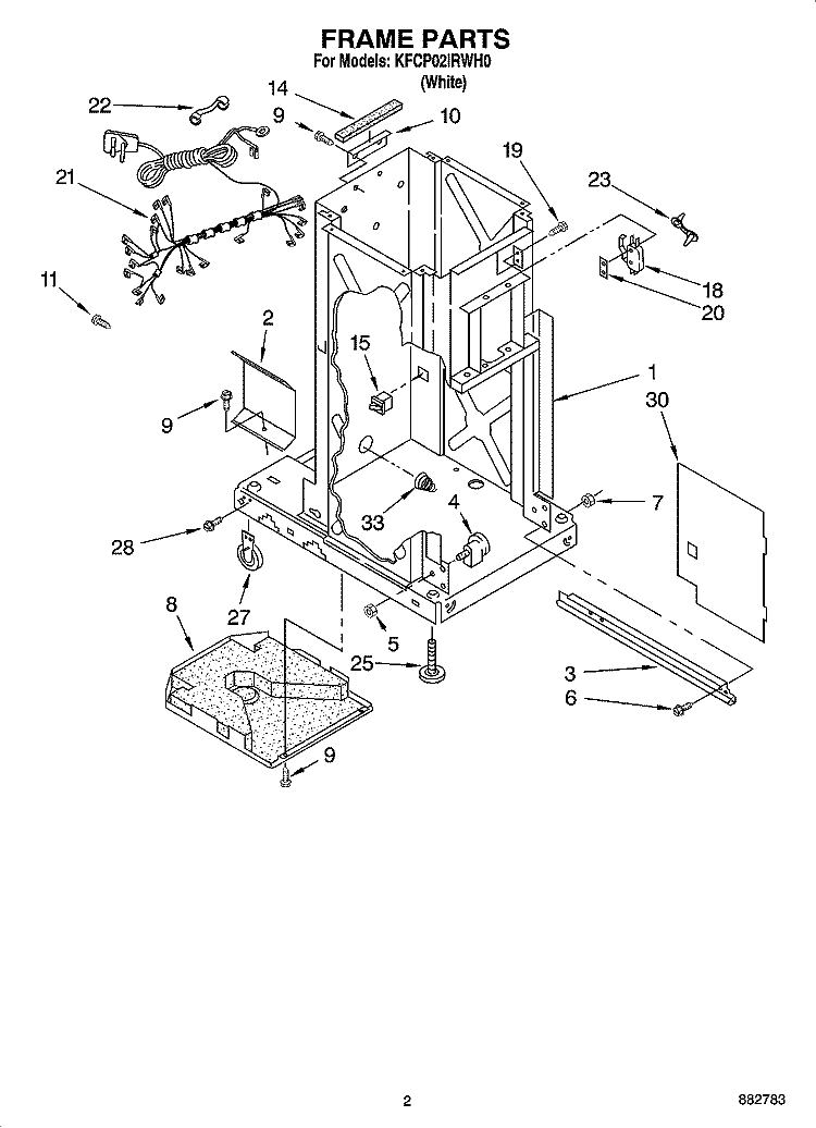 FRAME PARTS Diagram and Parts List for KFCP02IRWH0  KitchenAid Trash Compactor