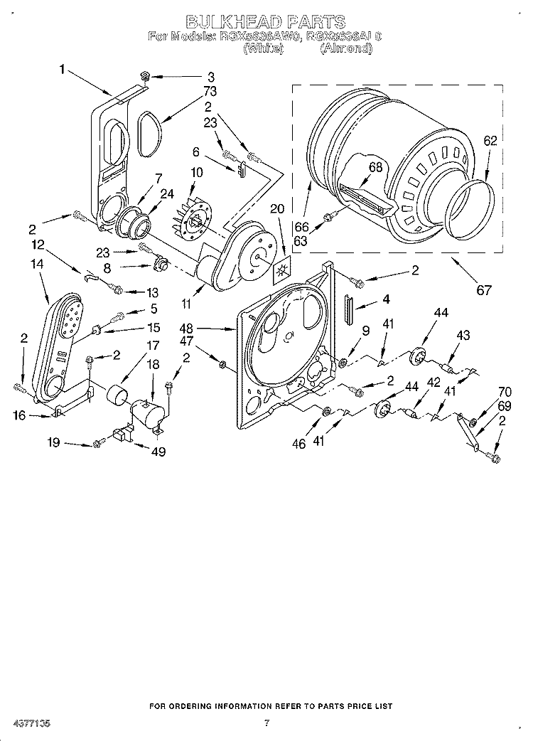 BULKHEAD Diagram and Parts List for RGX5636AW0  Roper Dryer