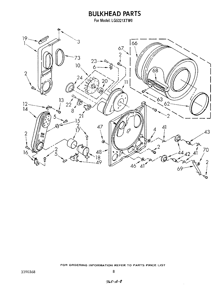 BULKHEAD Diagram and Parts List for LG5321XTN0  Whirlpool Dryer