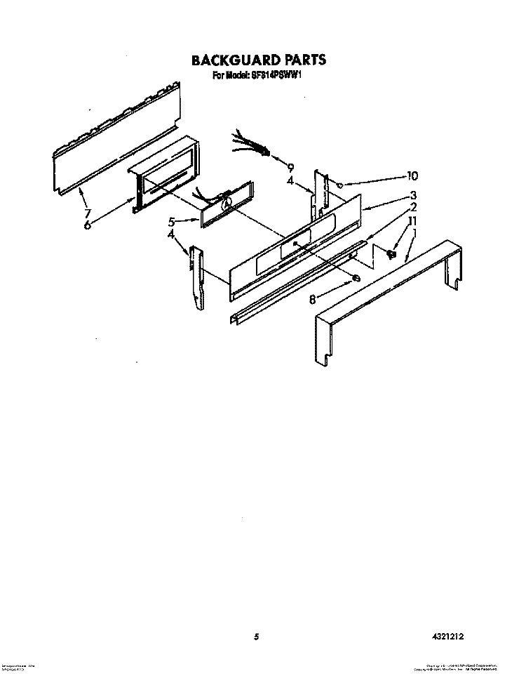 BACKGUARD Diagram and Parts List for SF314PSWW1  Whirlpool Range
