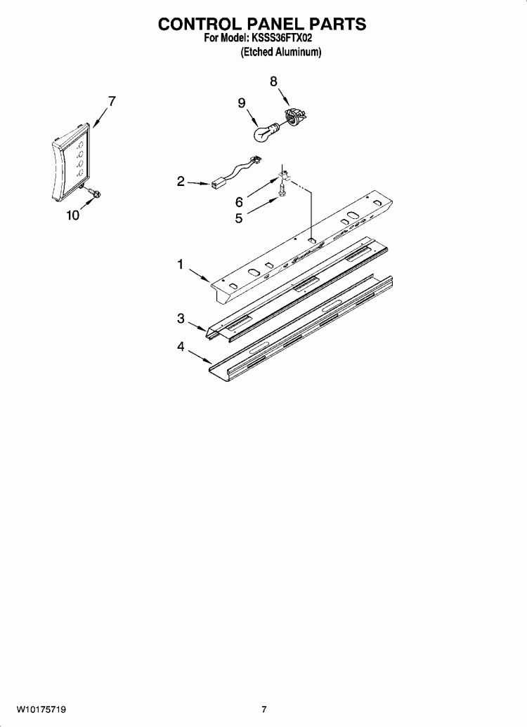 CONTROL PANEL PARTS Diagram and Parts List for KSSS36FTX02  KitchenAid Refrigerator