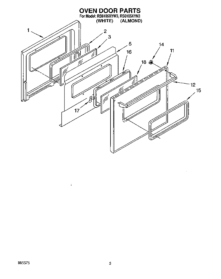 OVEN DOOR Diagram and Parts List for RS6105XYW3  Whirlpool Range