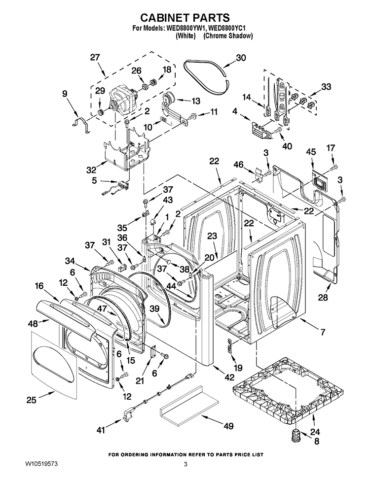 CABINET PARTS Diagram and Parts List for WED8800YW1  Whirlpool Dryer