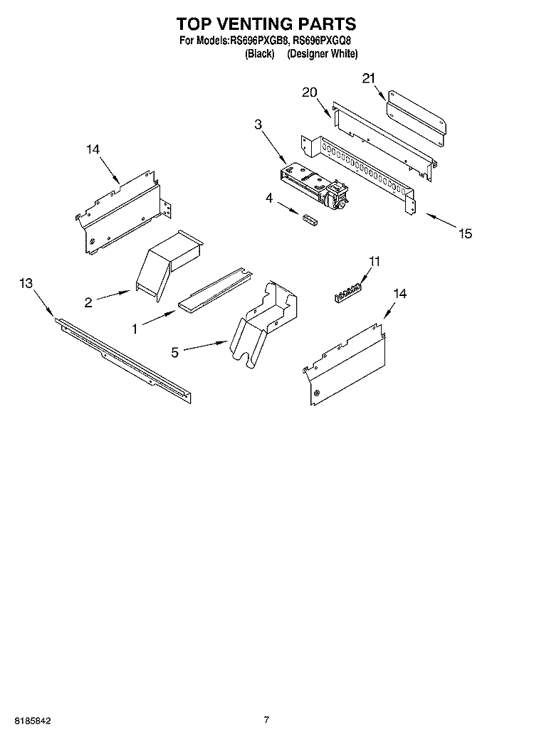 TOP VENTING Diagram and Parts List for RS696PXGB8  Whirlpool Range