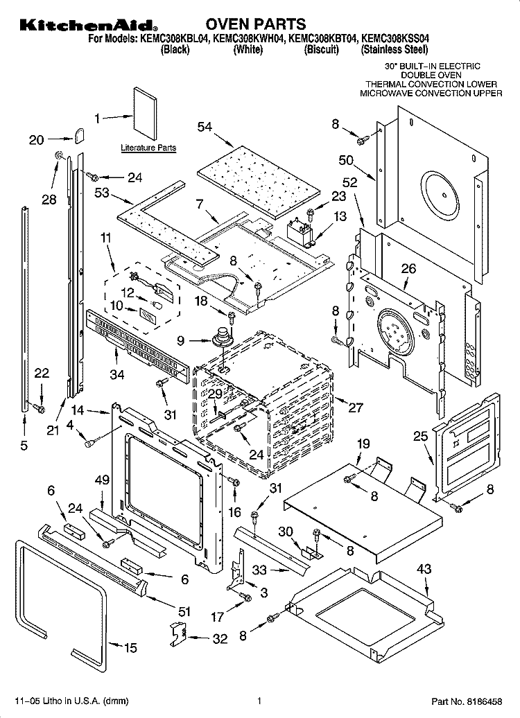 OVEN PARTS Diagram and Parts List for KEMC308KSS04  KitchenAid Microwave Oven Combo