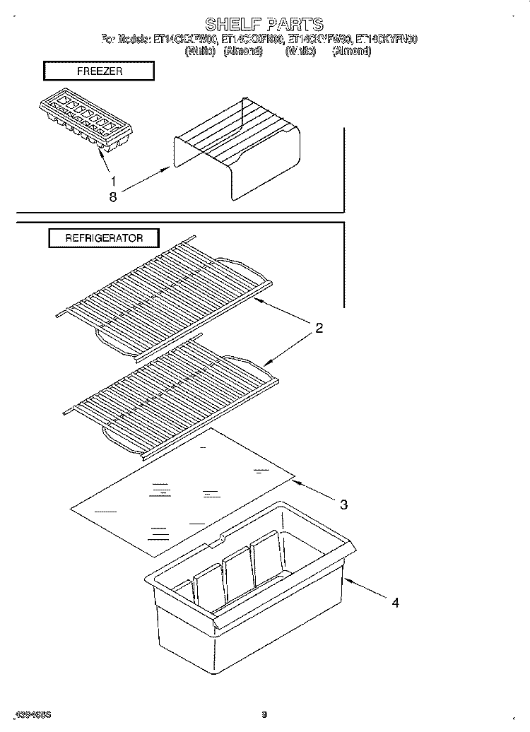 SHELF Diagram and Parts List for ET14CKYFN00  Whirlpool Refrigerator